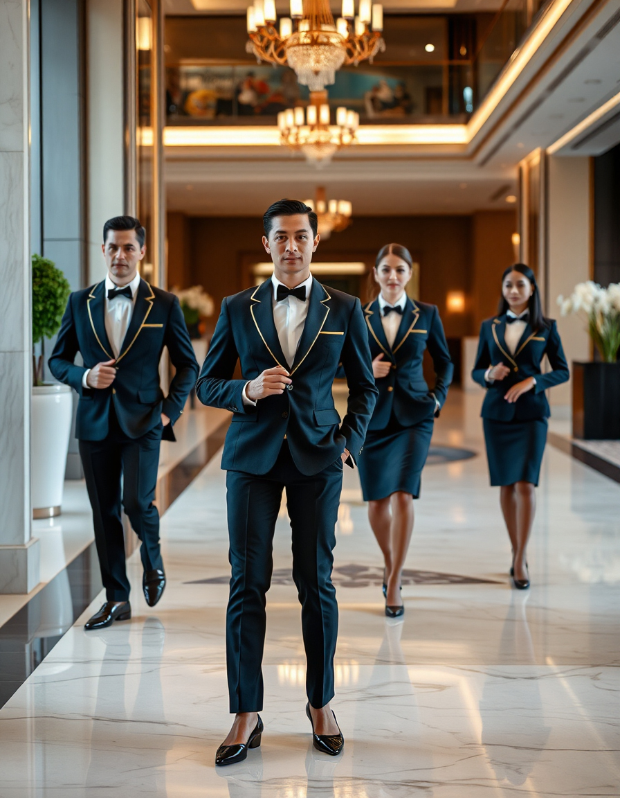 Custom uniform manufacturer - luxury hotel staff uniforms with premium gold detailing